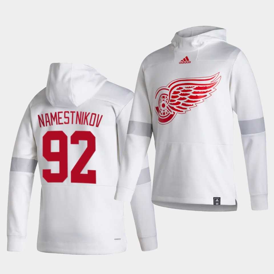 Men Detroit Red Wings 92 Namestnikov White NHL 2021 Adidas Pullover Hoodie Jersey